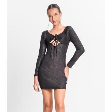 Imagem de Vestido Juvenil Em Ribana Canelada Lurex Minty Preto, 18, Preto