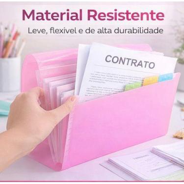 Imagem de Pasta Sanfonada A4 Rosa 12 Divisórias Porta Documentos Escolar e Escri