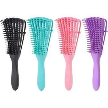 Imagem de Escova Polvo Para Cabelos Cacheados Desembaraçante Flexivel 8 Pontas Preto