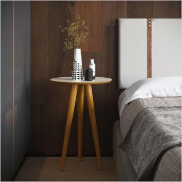 Imagem de Mesa Lateral 4601 Pés Palito Ofertamo Sala Off White/Freijó - Moveis B