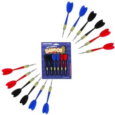 Imagem de Kit Jogo 12 Dardos De Ponta Metal Profissional Aço Inox 11cm - western