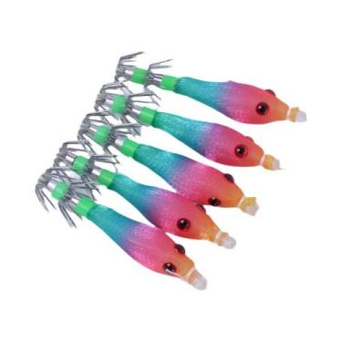 Imagem de Anzóis Luminosos Para Lula 5 Peças Isca Artificial Simulada Camarão De