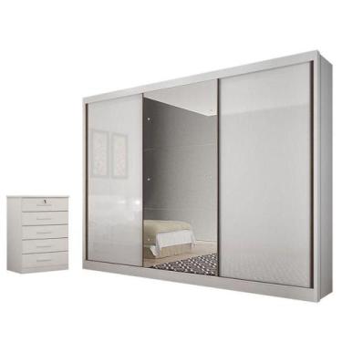 Imagem de Guarda Roupa Casal Duna Com Espelho E Gaveteiro Suiça Neve - Novo Hori
