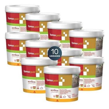 Imagem de Kit 10 Rejunte Acrilico Ligamax GOLD 1KG Branco - Sika