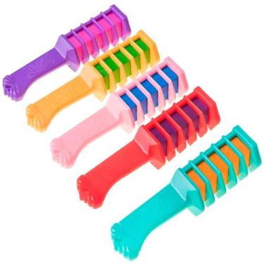 Imagem de Kit 5 Pente Colorido Giz De Cabelo Com 05 Cores Temporárias Para Festa