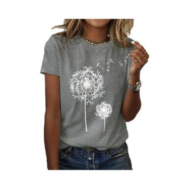 Imagem de Camiseta Feminina Com Estampa De Dente-de-Leão, Gola Redonda, Casual, 