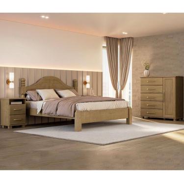 Imagem de Conjunto Quarto Ouro: Cama Queen, Cômoda Sapateira e 2 Mesas Cabeceiras Freijó Madeira Pinus