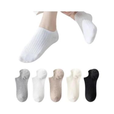 Imagem de Meias Soquete Unissex Respiráveis Invisíveis Pretas Lisas De Cano Baix