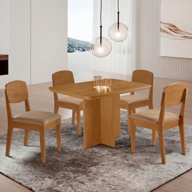 Imagem de Conjunto Sala de Jantar Mesa Moscou Canto Copo de Mdf e 4 Cadeiras Cleo Yescasa Turim / Naturalle