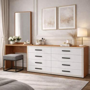 Imagem de Cômoda e Penteadeira de Luxo com Espelho 210cm 8 Gavetas Valência Poli