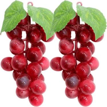 Imagem de Kit 4 Cachos De Uva Vermelha Fruta Artificial Silicone 12cm - Gici Dec