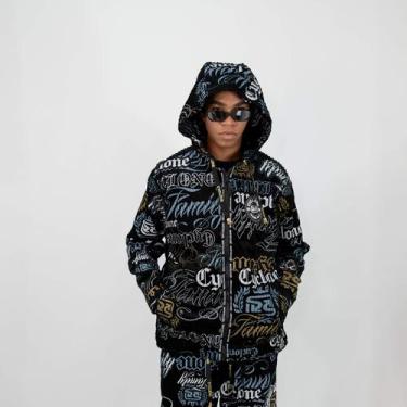 Imagem de Jaqueta Cyclone Veludo Gothic Letters, Preto, Cinza, G
