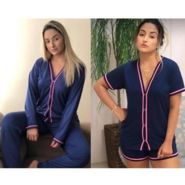 Imagem de Kit 2 Pijamas Americanos Feminino Aberto com Botão de frio Inverno e c