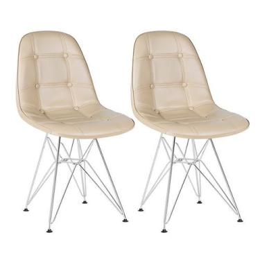 Imagem de Kit 2 cadeiras estofadas Charles Eames Eiffel Botonê com pés de metal 