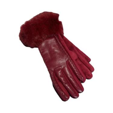 Imagem de Luvas Femininas De Inverno Quentes Em Couro PU Com Acabamento Em Pele 