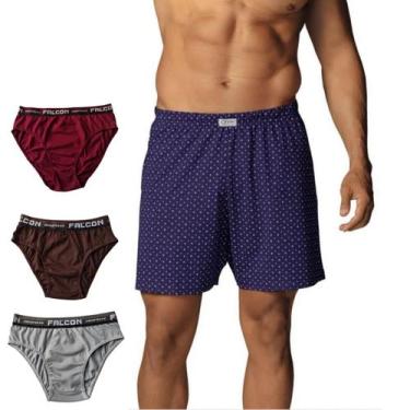 Imagem de Cueca Samba Canção Kit C/2 E Kit 06 Cuecas Slip Algodão Puro - Falcon 