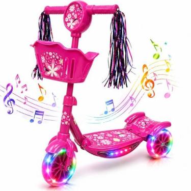 Imagem de Patinete Infantil 3 Rodas com Altura Ajustavel Cesta Scooter com Som e
