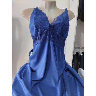 Imagem de Camisola de malha com detalhes de renda e alça fina azul - Maduh fashi