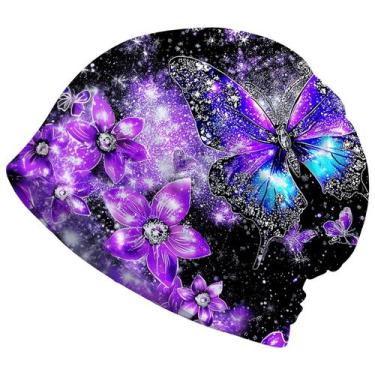 Imagem de Gorro desleixado Amasnay, roxo, floral, borboleta, algodão
