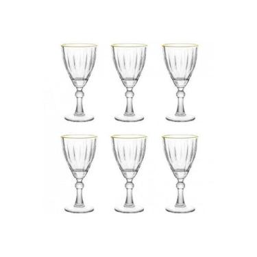 Imagem de Conjunto de 6 Taças para Água e Vinho Transparente com Borda Dourada 2