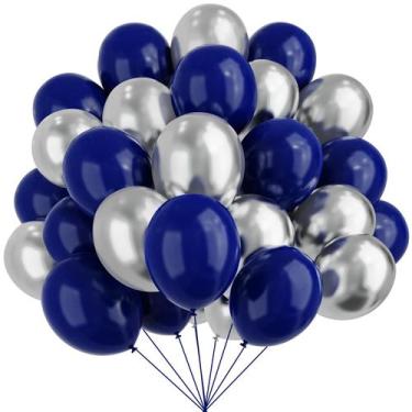 Imagem de Balões de Festa YMSZ - 67 Unidades de 30cm (Azul e Prata)