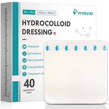 Imagem de Curativo hidrocolóide para feridas YHOVID, pacote 40, 10x10cm, estéril