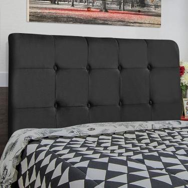 Imagem de Cabeceira Cama Box King Luna 193cm Estofada Fixação na Parede Madeira Maciça Suede Preto Abmaza