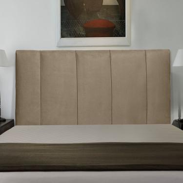 Imagem de Cabeceira Cama Box King Donna Estofada na Parede Madeira Maciça Suede Bege Abmaza