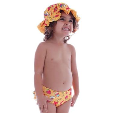 Imagem de Biquíni Infantil com Chapéu Dupla Face Fun Sun Laranja Cecí, 1