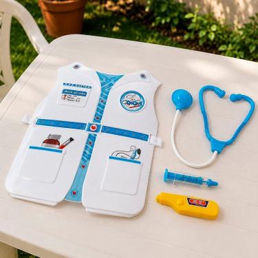 Imagem de Kit Médico Infantil Brinquedo Doutor com Jaleco Estetoscópio Seringa e Termômetro 4 Peças Branco