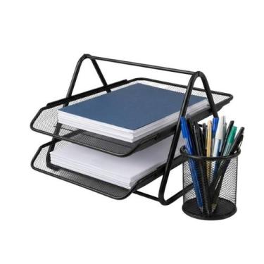 Imagem de Kit 03 Organizador de Papéis de 02 Andares e 03 Porta Caneta - BLACK B
