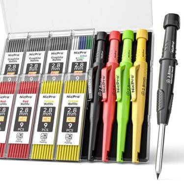 Imagem de Conjunto de lápis de carpinteiro Nicpro CP3000 com apontador e 76 reca