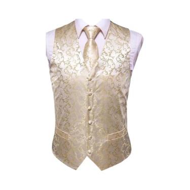 Imagem de Colete De Luxo Masculino Dourado Com Gravata Borboleta, Lenço De Bolso