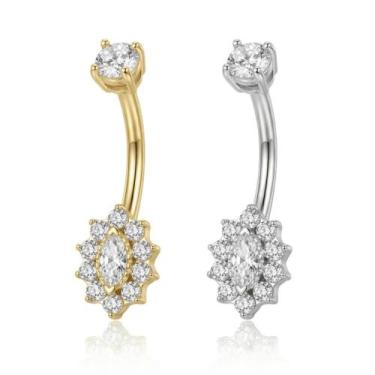 Imagem de Piercing Umbigo Orvalho de Cristal - Titânio G23 Ouro PVD Cor:Dourado 