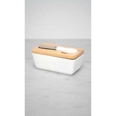 Imagem de Manteigueira Porcelana Com Espátula E Tampa Bambu 400ml - Congratulati
