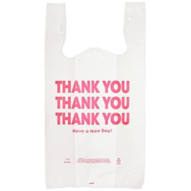 Imagem de Cosco Bolsa de compras universal de agradecimento de plástico, 29 cm x 8 cm x 56 cm, 0,55 mm, branco/vermelho (caixa com 250)