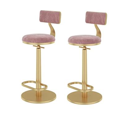 Imagem de Conjunto De 2, Backrest Cadeiras, Ajustável Altura Cozinha Ilha Bar Banquetas, Cadeiras De Jantar Swivel, Flanela De Ferro Forjado Com Pés, Altura: 24"- 33" (Color : Pink)