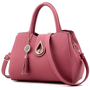 Imagem de Pahajim Bolsa Senhorita fofa mini pendão couro carteira Bolsas de ombro (Dark Pink)