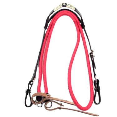 Imagem de Cabeçada Preta Rédea Vermelha Para Cavalo Trançada Zamac Estrela