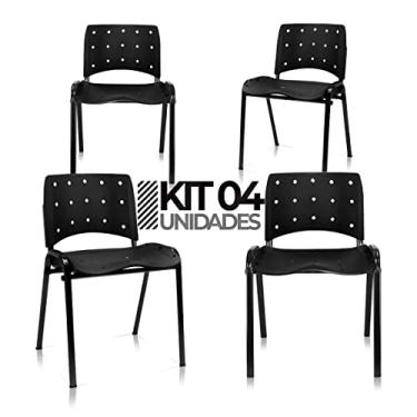 Imagem de Ergoplax Kit 04 Cadeiras Fixas Plástica Aproximação Empilhável Plaxmetal Preta