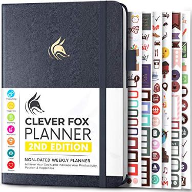 Imagem de Clever Fox Planner 2ª edição – Planejador de objetivos semanal e mensal colorido, organizador de gerenciamento de tempo e produtividade, sem data, A5 (prata preta)