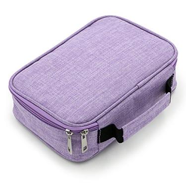 Imagem de BTSKY® Estojo de lápis para canetas com zíper de alta capacidade - bolsa multifuncional de papelaria com 72 compartimentos para lápis portáteis coloridos com 2 mangas removíveis (roxo)
