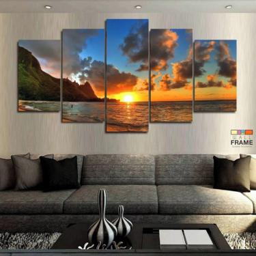 Imagem de Quadros Decorativos Praia Por Do Sol Hd63x130mtem Tecido