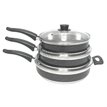Imagem de Conjunto Kit Frigideira 3 Peças Com Tampa De Vidro (Preto)