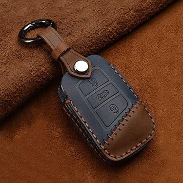 Imagem de CSHU Couro masculino feminino porta-chaves do carro capa porta-chaves anel porta-chaves, adequado para VW PASSAT 2015-2020 B8 Skoda Kodiaq Superb A7, azul