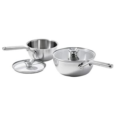 Imagem de OXO Mira Tri-Ply Aço Inoxidável, 1,5 QT e 3,57 QT Conjunto de panela de chefe com tampas, sem PFAS, multi-revestido, indução, pode ser lavado na lava-louças, seguro para forno, prata