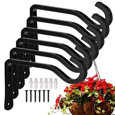 Imagem de AYSUM Pacote com 6 suportes para pendurar plantas, gancho de parede de 15 cm para pendurar plantas, ganchos de metal para alimentadores de pássaros, plantadores, lanternas, sinos de vento (inclui equipamento de montagem)