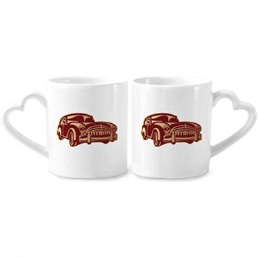 Imagem de Conjunto de canecas de porcelana para casais, desenho clássico de carros, vermelho profundo, coração