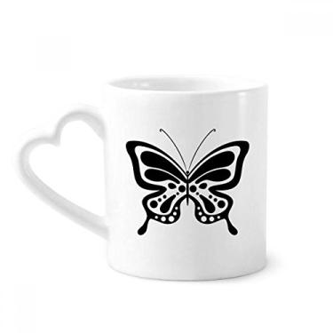 Imagem de Caneca de borboleta preta simples desenho animado café cerâmica copo de coração de vidro