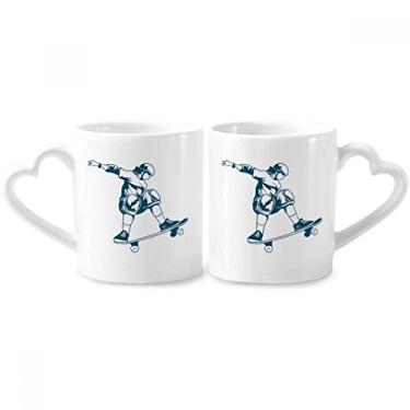 Imagem de Skate esportivo ilustração colorida casal conjunto de canecas de porcelana copo amante coração alça